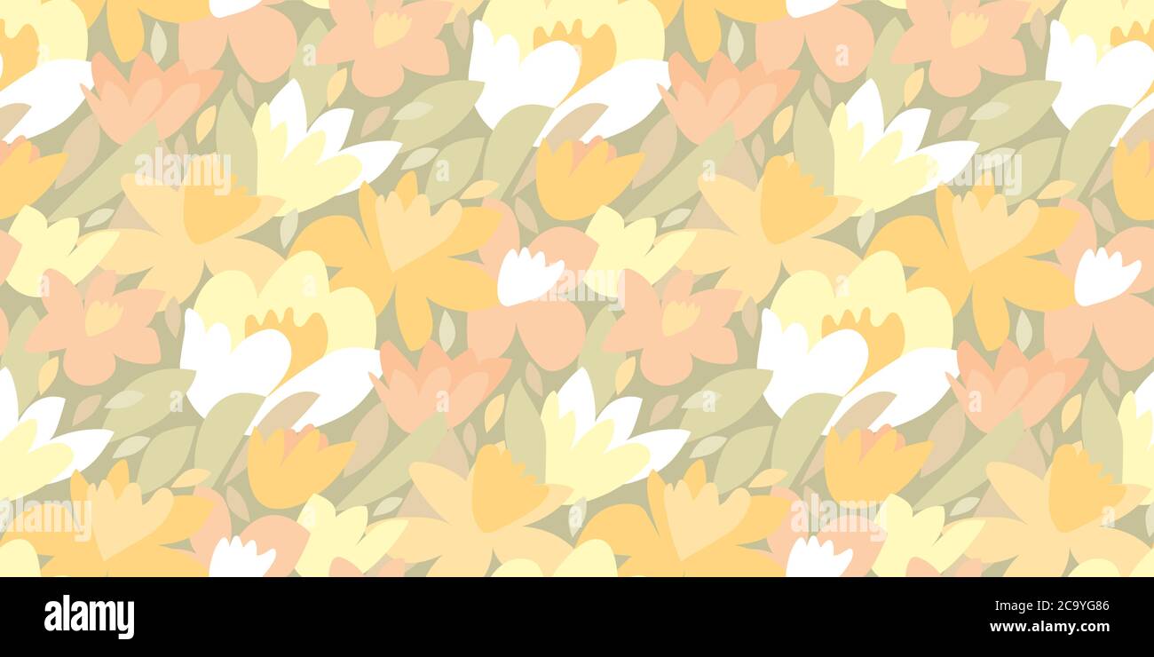 Dekorative Frühling Tulpe und Narzissen Blume nahtlose Muster. Abstrakt lose Formen frische Blumen Vektor Fliesen Rapport. Kachelbar blass Farbe Natur hinten Stock Vektor