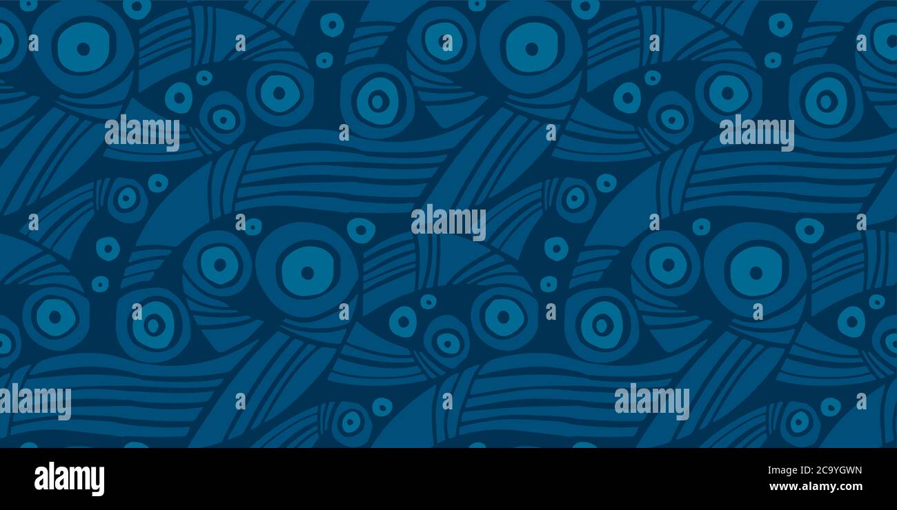 Dekorative Sea Waves 60s Stil nahtlose Muster für Hintergrund, Stoff, Textil, Wrap, Oberfläche, Web-und Print-Design. Retro Vibes Wasser Rapport in blu Stock Vektor