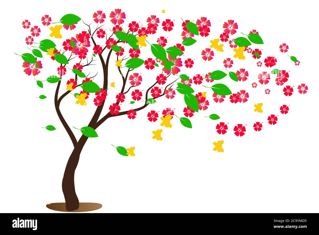 Baum Blumen Illustration weißen Hintergrund Stockfoto
