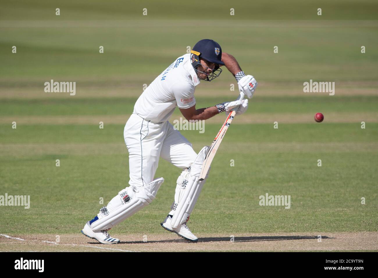 CHESTER LE STREET, ENGLAND. 2. AUGUST 2020 - David Bedingham von Durham schlug während des Bob Willis Trophy Spiels zwischen Durham und Yorkshire in Emirates Riverside, Chester le Street am Montag, 3. August 2020. (Kredit: Mark Fletcher, Mi News) Kredit: MI Nachrichten & Sport /Alamy Live Nachrichten Stockfoto