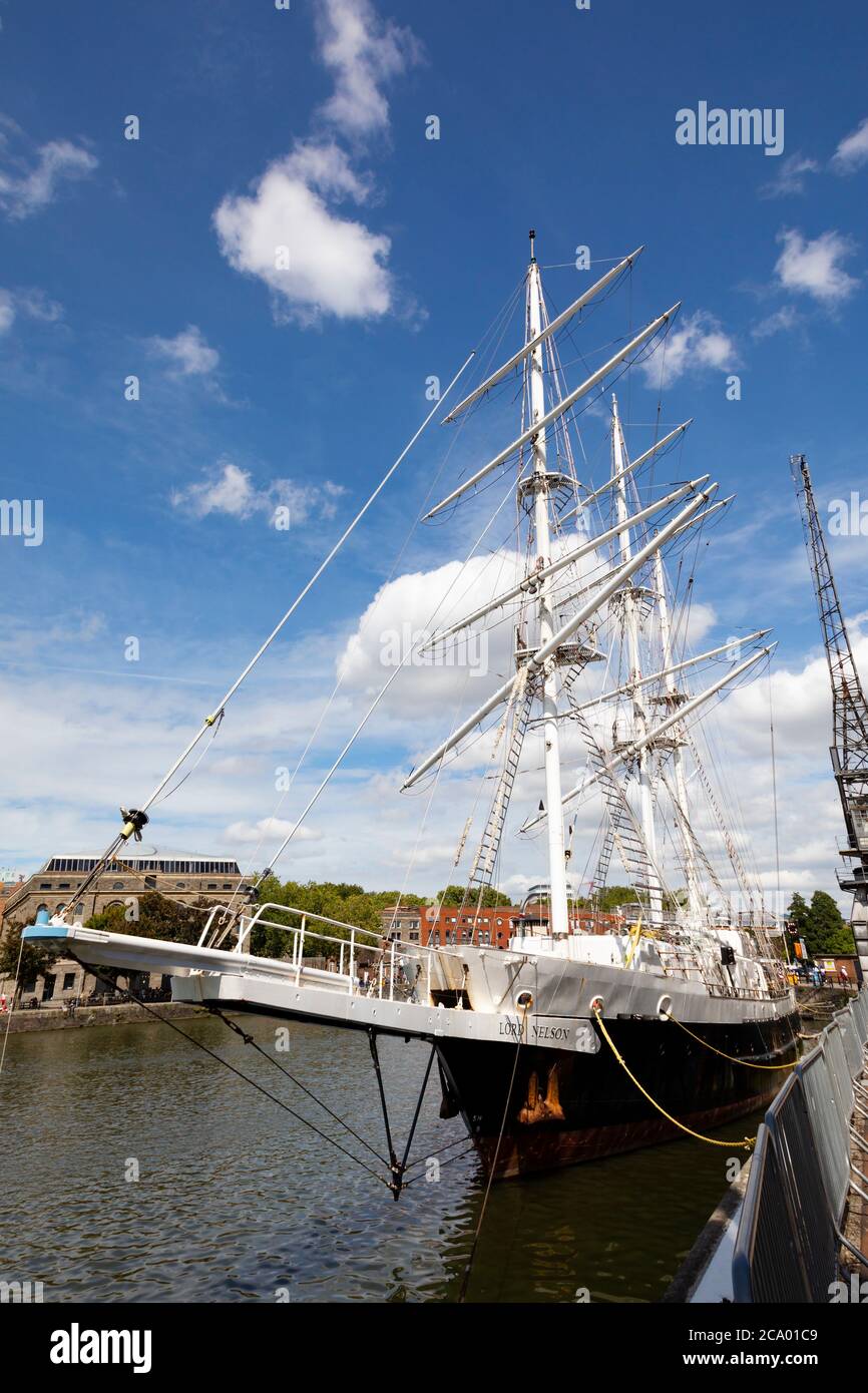 Segelschulschiff STS Lord Nelson vor Anker im Princes Quay Warten auf Stilllegung, Bristol, England. Juli 2020 Stockfoto