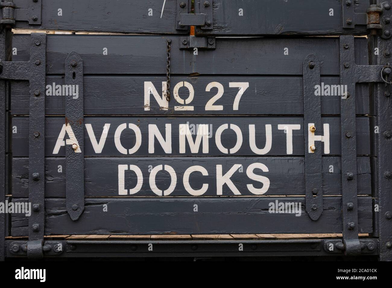 No27 Avonmouth Docks Zugwaggons an der alten Uferstraße, Bristol Harbour. England. Juli 2020 Stockfoto