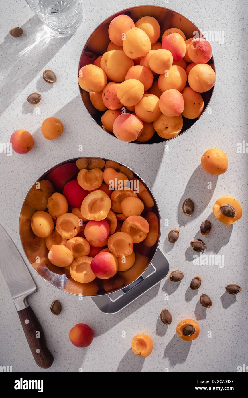 Aprikosen. Frisches und gesundes Obst. Stockfoto