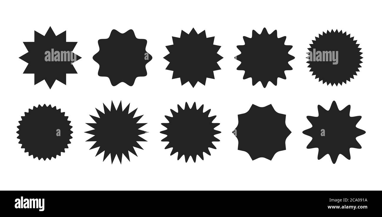Starburst Aufkleber Set - Sammlung von Sonderangebot Verkauf rund geformte Sunburst Etiketten und Abzeichen. Stock Vektor