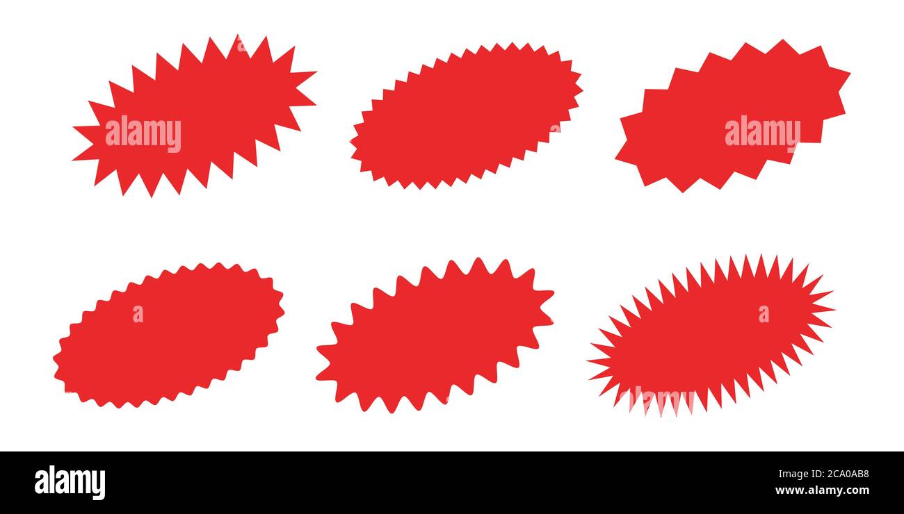 Starburst Aufkleber Set - Sammlung von Sonderangebot Verkauf oval geformte Sunburst Etiketten und Abzeichen. Stock Vektor