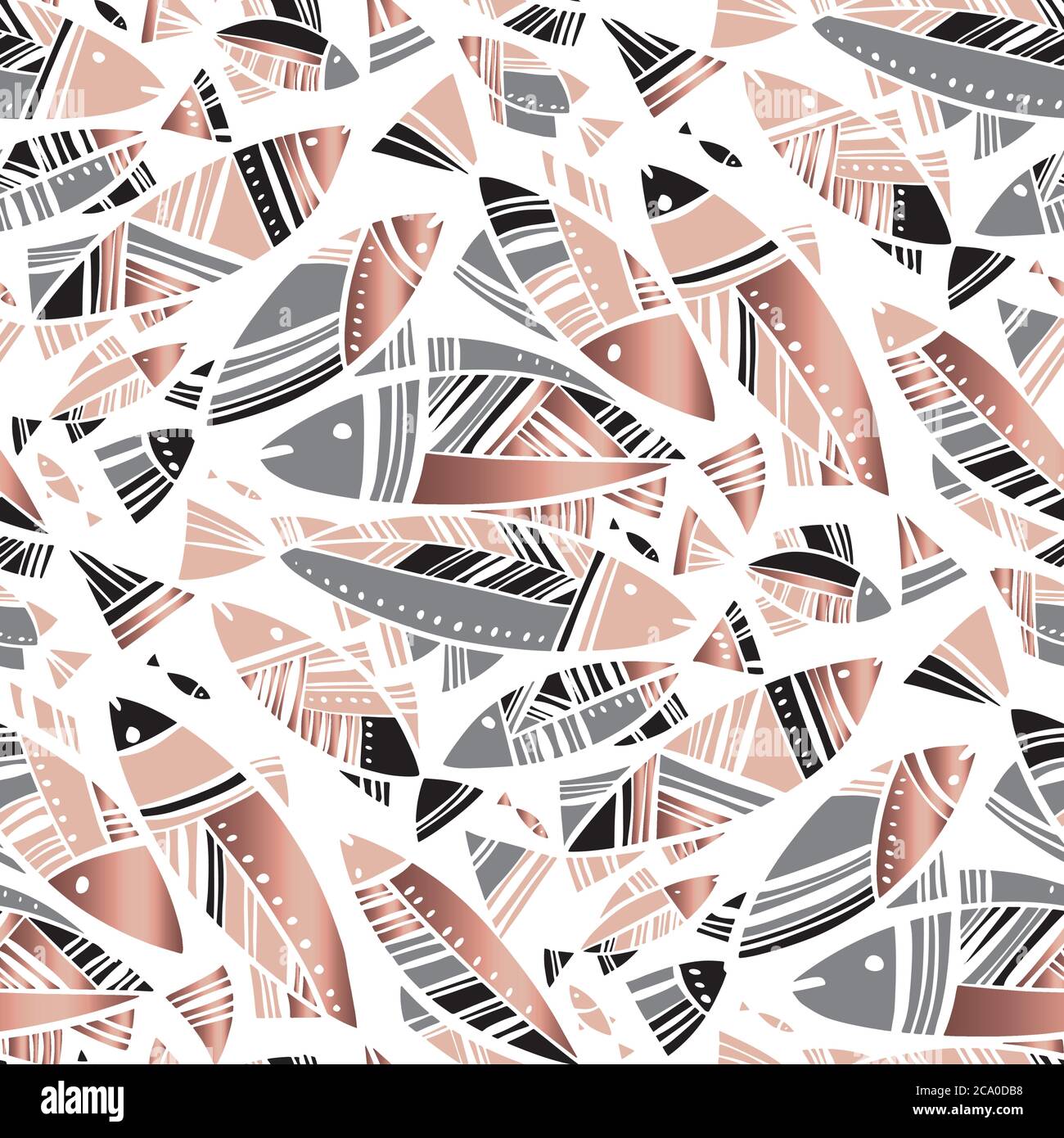 Mediterrane Sommer abstrakte Fisch nahtlose Muster für Hintergrund, Wrap, Stoff, Textil, Wrap, Oberfläche, Web-und Print-Design. Roségold dekorativ f Stock Vektor