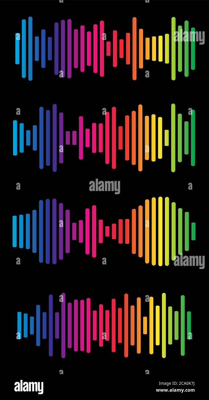 Volumenspektrumaufnahme. Mehrfarbiger Audio-Range-Effekt. Rainbow Musik Signaldiagramm. Equalizer-Diagramme für lebendige Farben. Abstrakter Graph für Schallwellen. Stock Vektor