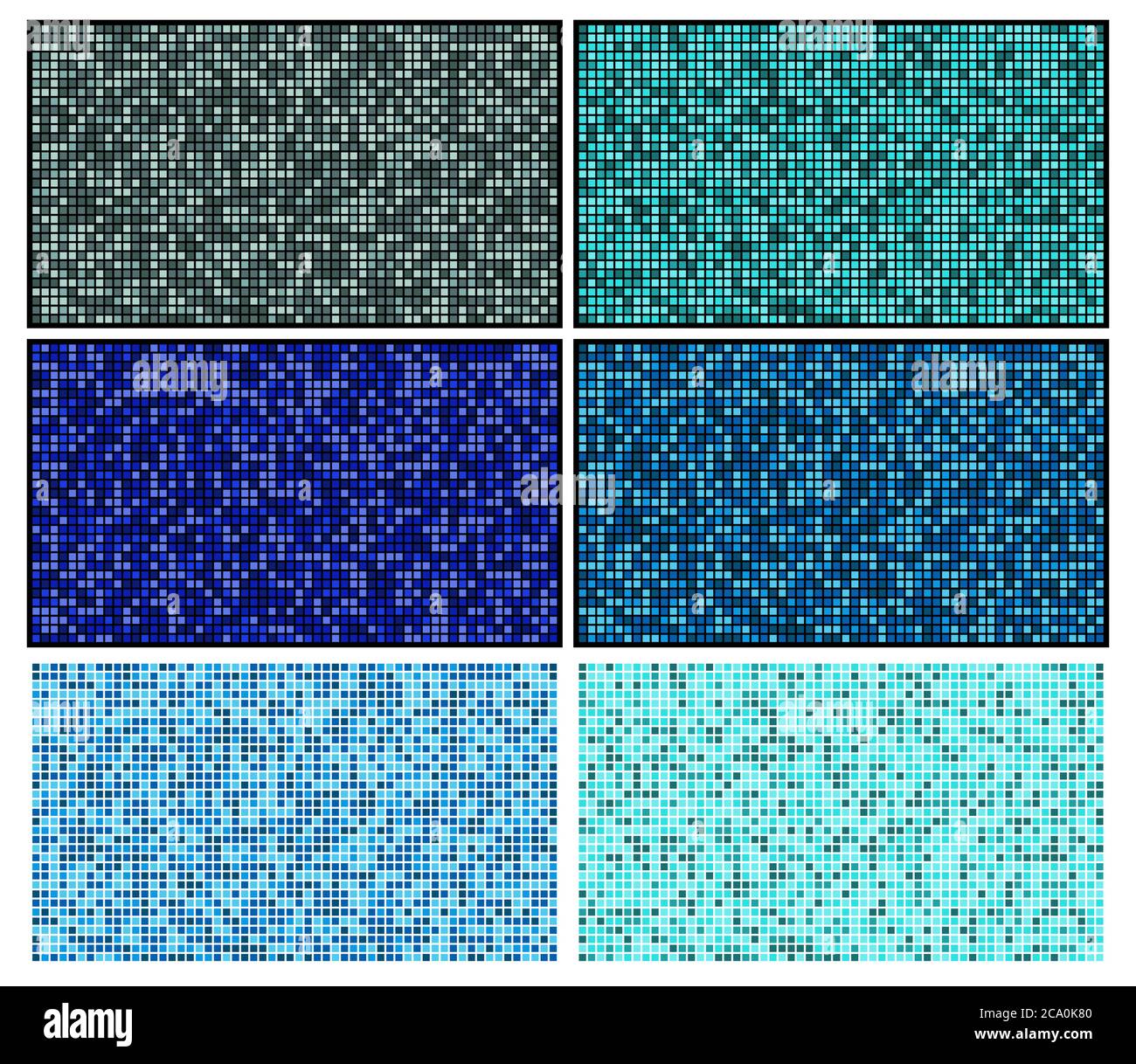 Badezimmer Mosaik Fliesen Set. Blauer Swimmingpool-Fußboden mit Quadraten. Abbildung von türkisfarbenen Pixelkacheln. Modern dekorieren Block gefliest für Küche Pat Stock Vektor