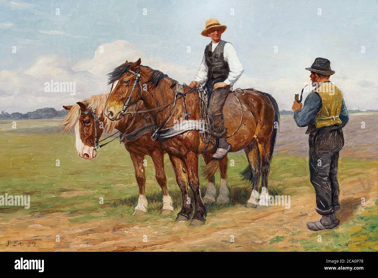 Steffensen Poul - zwei Bauern plaudern auf dem Feld - Dänische Schule - 19. Und Anfang des 20. Jahrhunderts Stockfoto