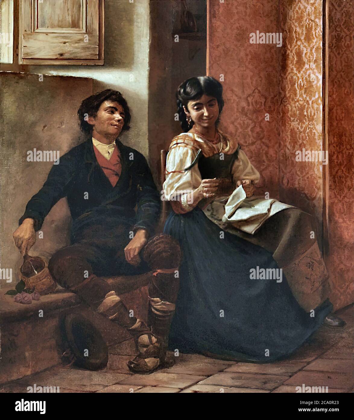 Thomsen Carl Christian - Italienische Genreszene mit einem jungen Paar Flirting - Dänische Schule - 19. Und Anfang des 20. Jahrhunderts Stockfoto