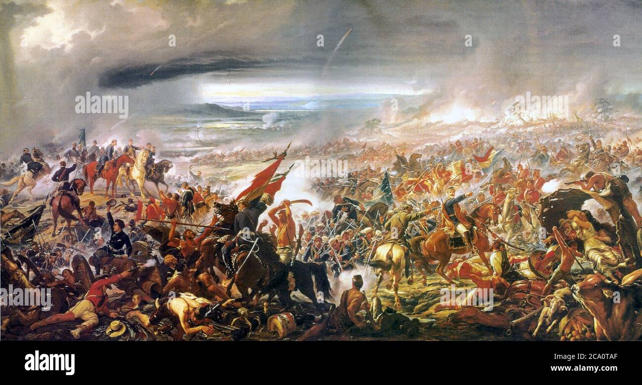 Schlacht von Avaí durch Pedro Américo. Die Schlacht von Avay vom 11. Dezember 1868 war eine der letzten großen Kampfhandlungen des Paraguayischen Krieges, die in der Nähe des Avay-Stromes auf paraguayischem Gebiet zwischen den Streitkräften der Dreifachen Allianz und der paraguayischen Armee ausgetragen wurde. Stockfoto