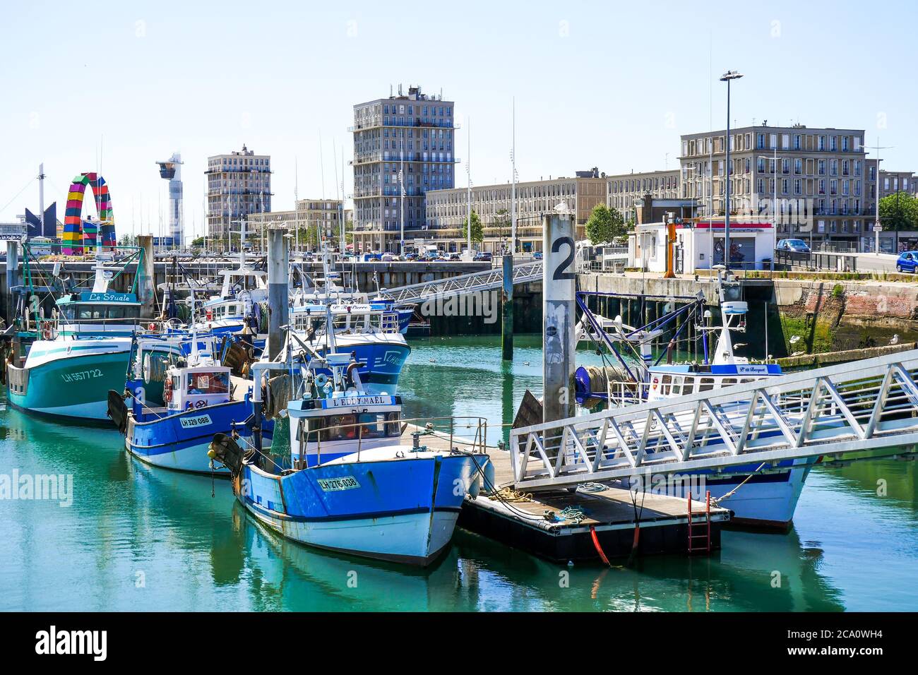 Fischerschiffe am Kai im Fischerhafen, Le Havre, seine-Maritime, Normandie, Frankreich Stockfoto