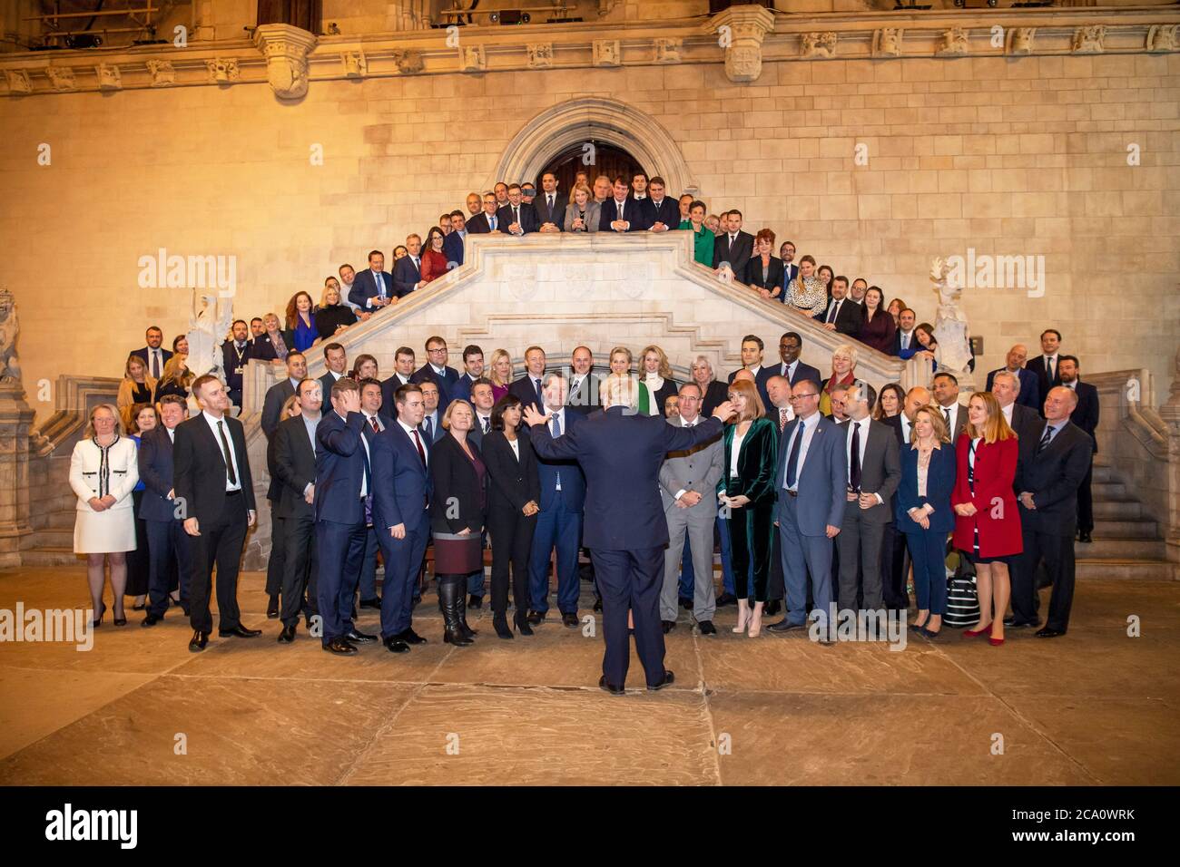 Der britische Premierminister Boris Johnson trifft seine neuen Abgeordneten in der Westminster Hall im Parlament Stockfoto