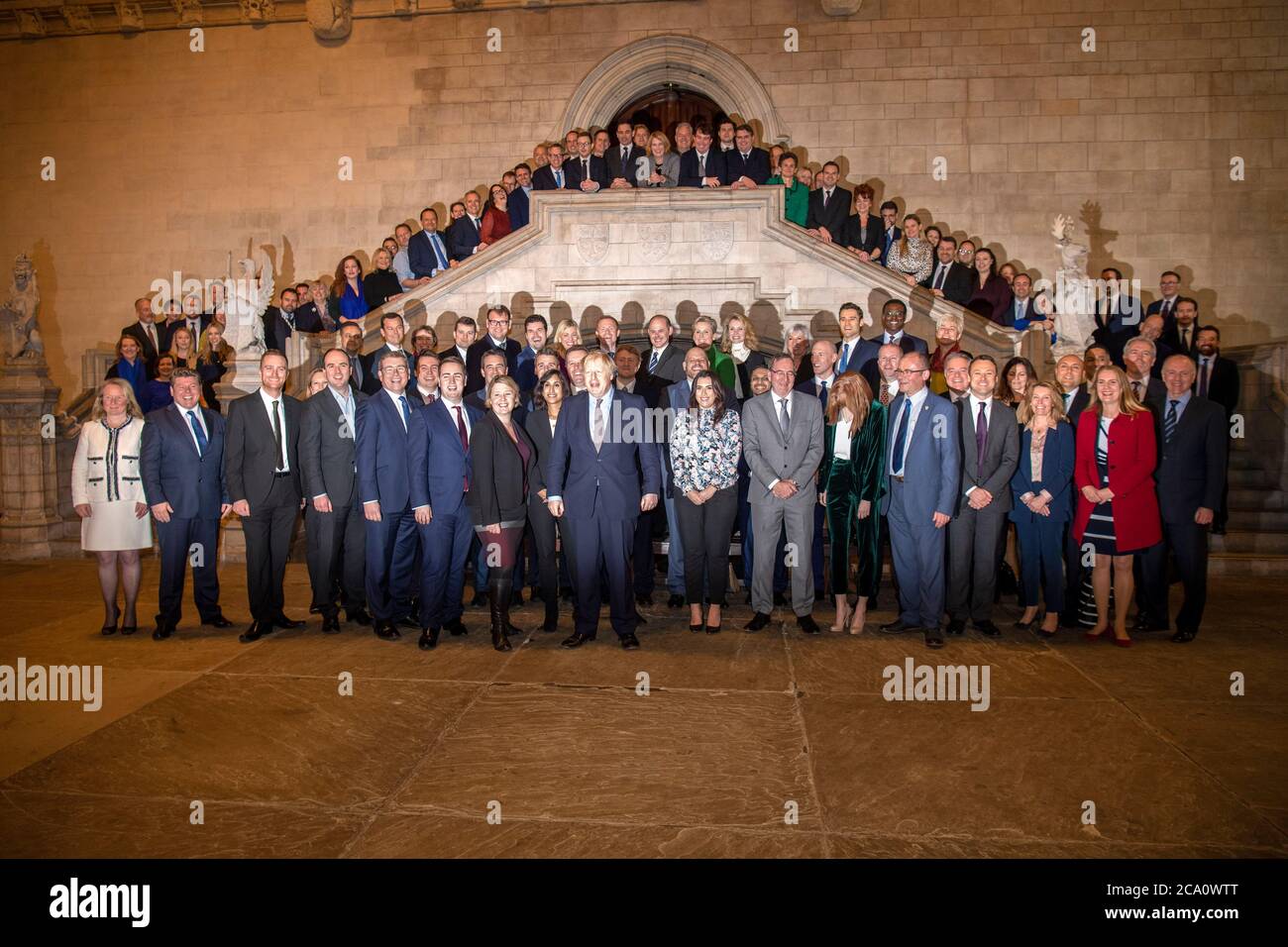 Der britische Premierminister Boris Johnson trifft seine neuen Abgeordneten in der Westminster Hall im Parlament Stockfoto