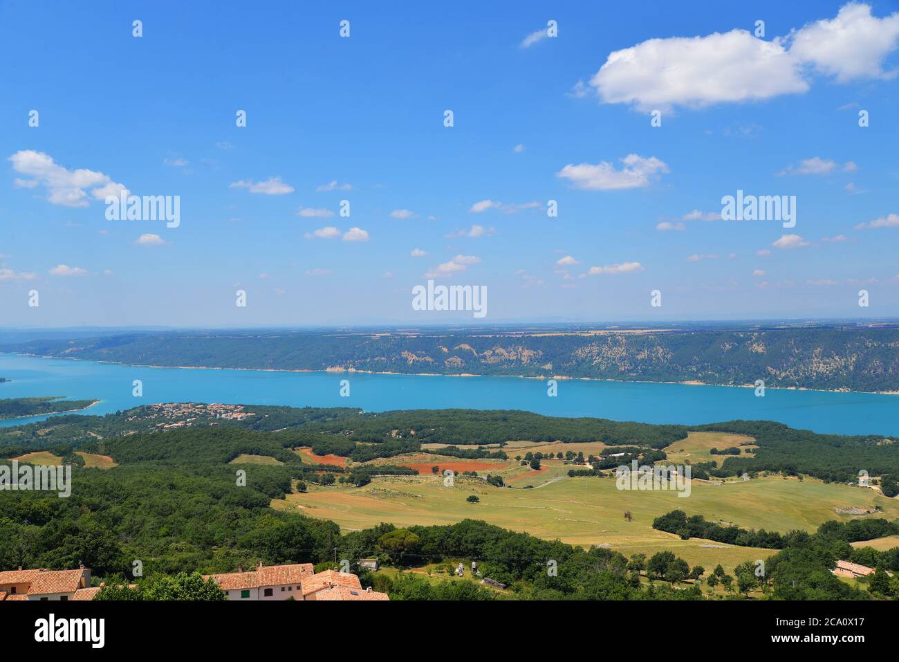 Lac de Ste Croix aus dem Orientierungstisch Aiguines Stockfoto