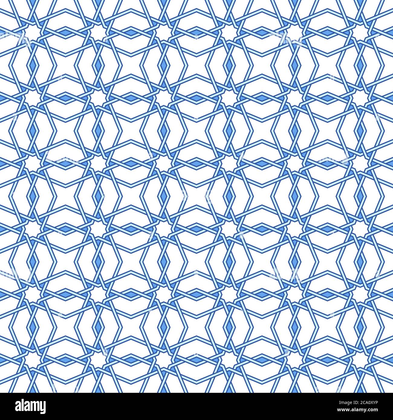 Traditionelle arabische Geometrie Muster Kunst. Marokkanische nahtlose Vektor-Muster. Portugiesisches Azulejo-Bodenfliesen-Design. Abstrakter geometrischer Hintergrund in blu Stock Vektor
