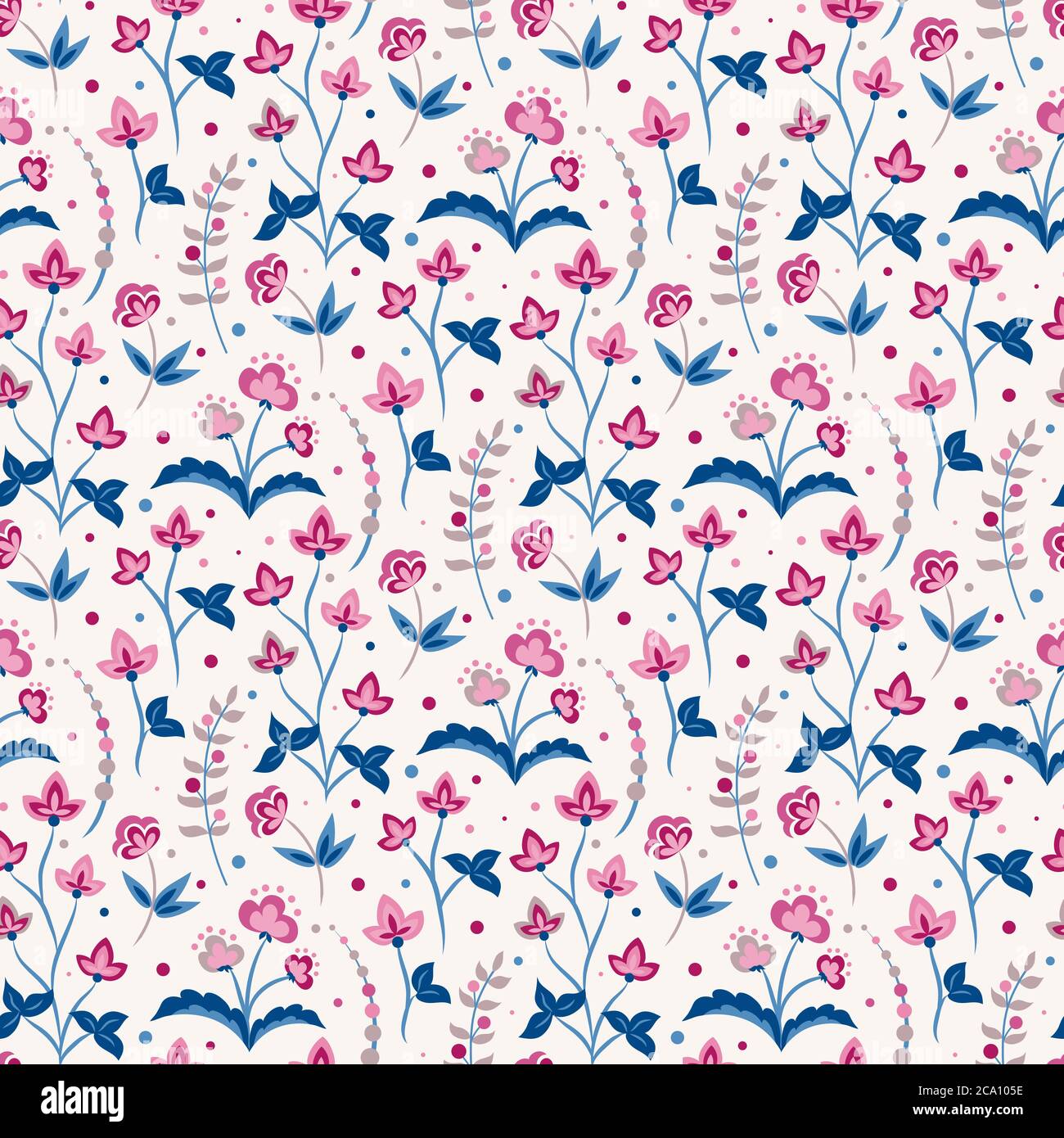 Jacobean florale Illustration., Wiesenblumen Hintergrund. Bunte Kräuter Hintergrund. Nahtloses Vektormuster. Jacobean Stickerei floral, Kräuter colle Stock Vektor