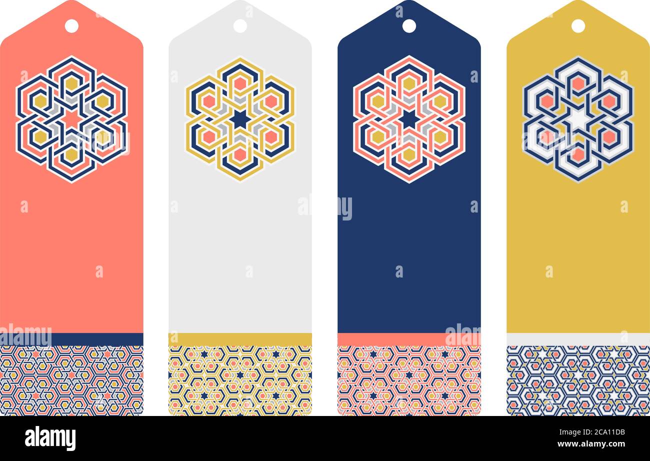 Satz von vier Vorlagen mit traditionellen arabischen islam geometrische Kunst. Arabesque Muster. Vektorgrafik. Perfekte Vorlagen für Hochzeitseinladung, g Stock Vektor