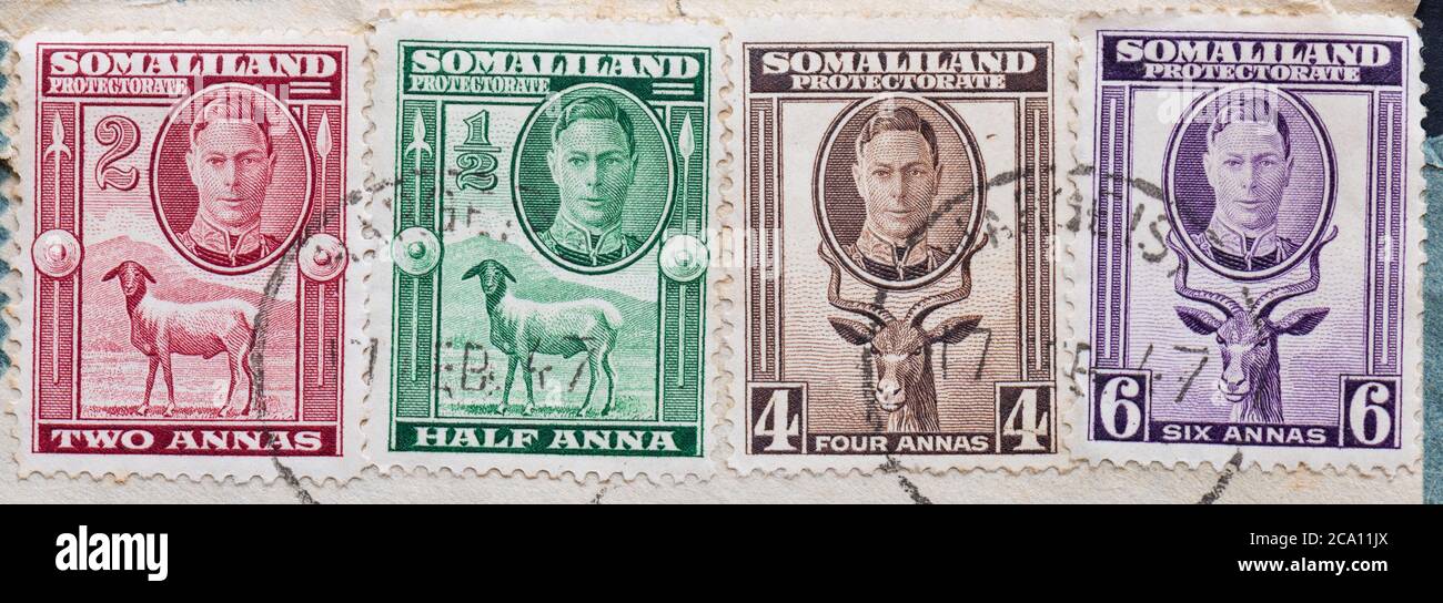 Britisches Somaliland - Somaliland Protektorat Inschrift King George VI Briefmarken Stockfoto