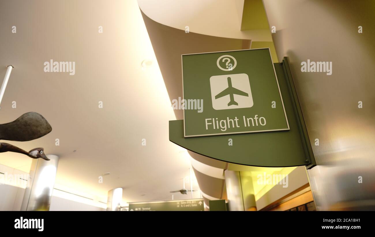 Flugzeugsymbol auf dem grünen Schild für den Informationsbereich am Flughafen Stockfoto