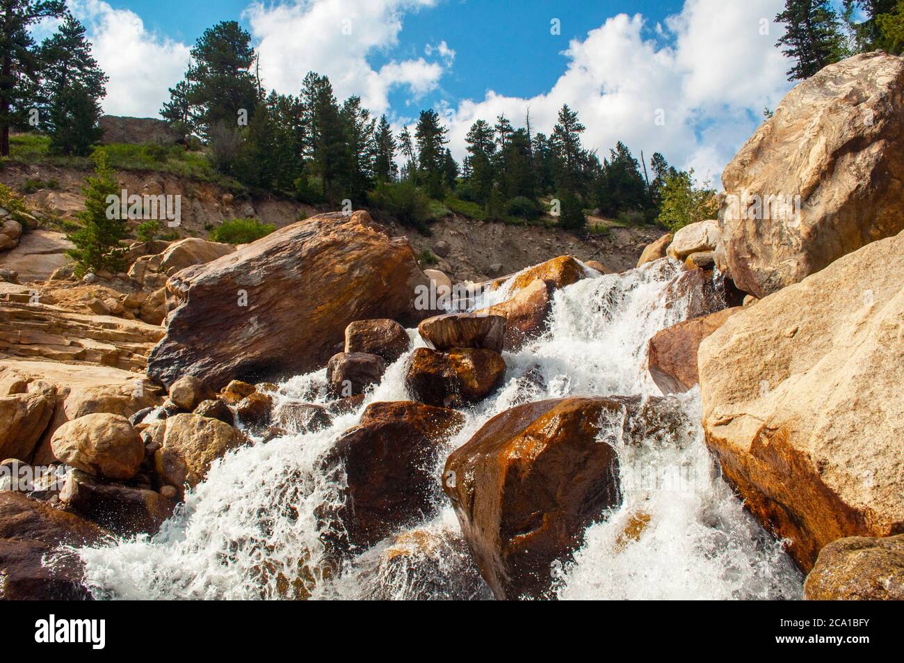 Blick auf den alluvialen Fan im Rocky Mountain National Park Stockfoto