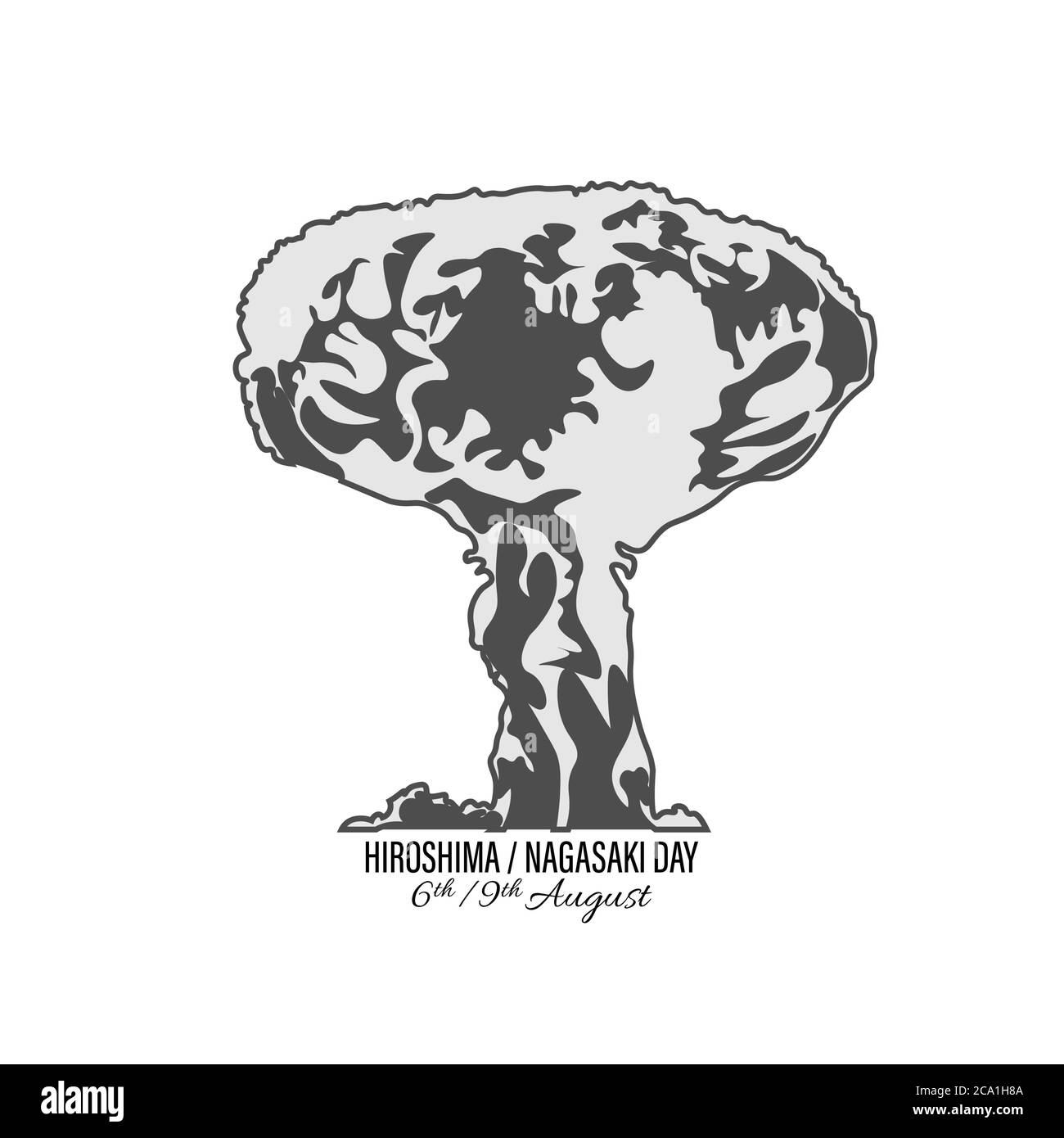 Nukleare Explosion Vektor-Illustration isoliert auf weißem Hintergrund. Internationaler Tag gegen Atomtests. Hiroshima Erinnerung Tag minimal Stil c Stock Vektor