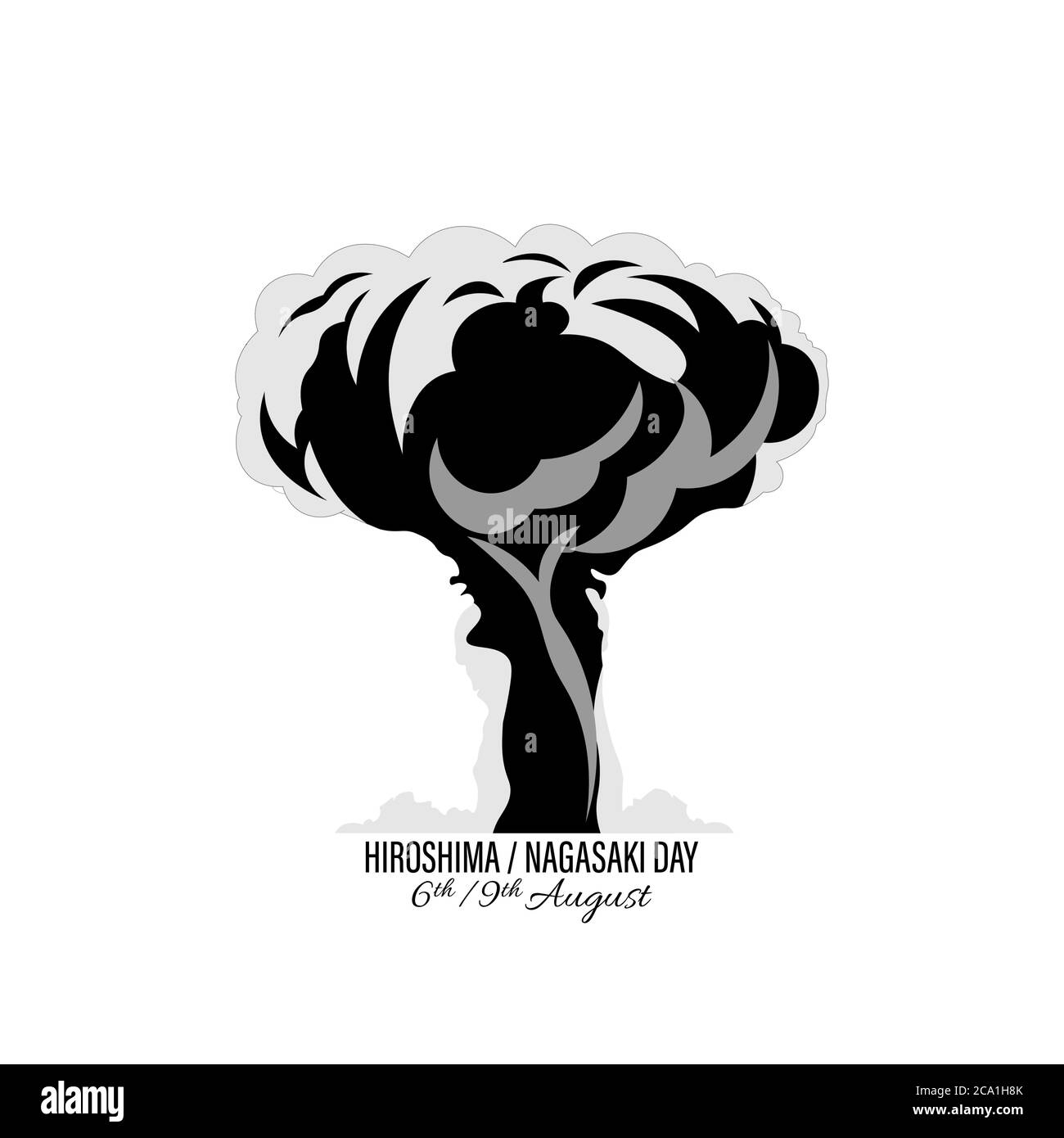 Nukleare Explosion Vektor-Illustration isoliert auf weißem Hintergrund. Internationaler Tag gegen Atomtests. Hiroshima Erinnerung Tag minimal Stil c Stock Vektor