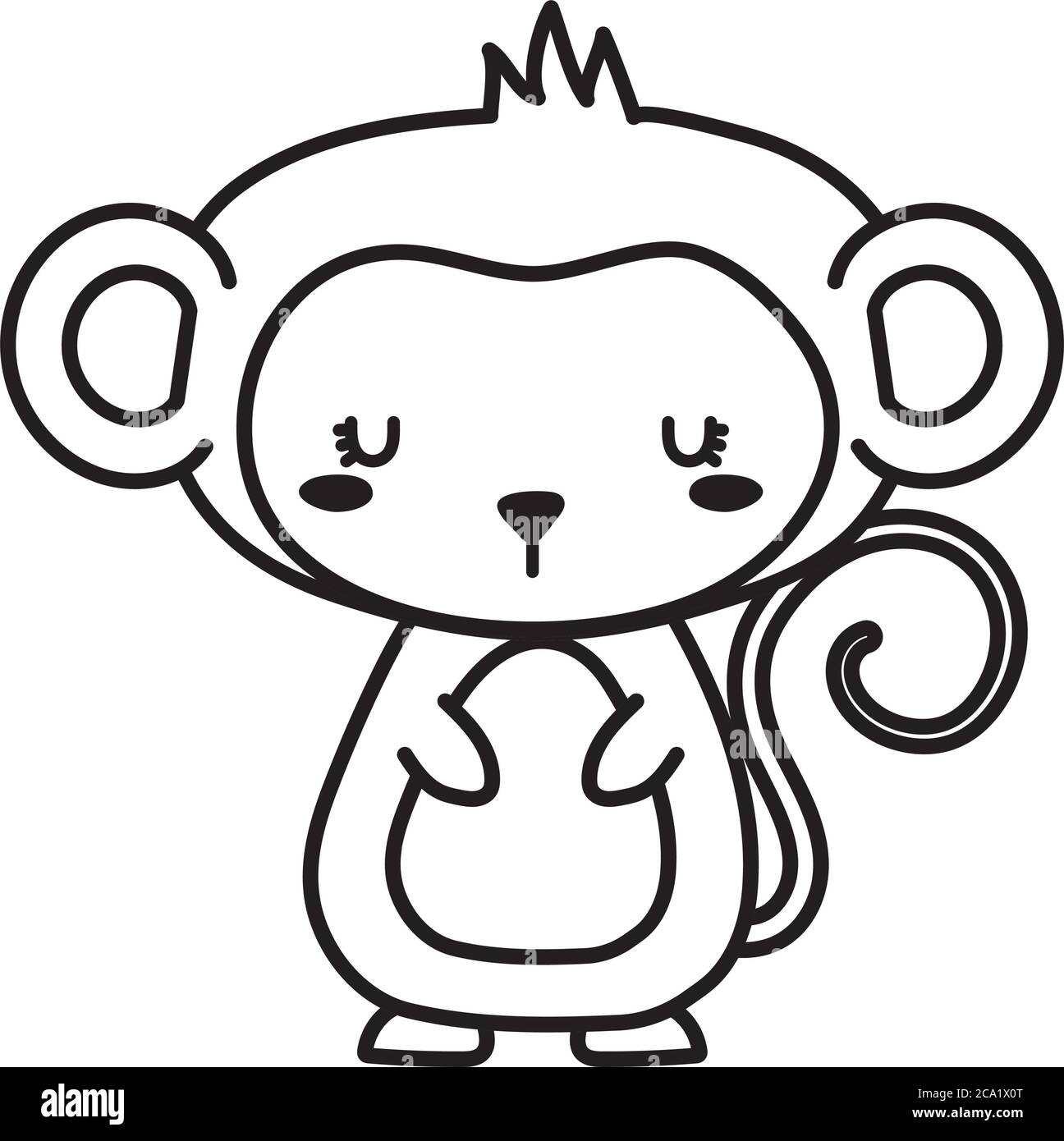 Niedlichen Affen Cartoon Linie Stil Symbol Design, Tier Zoo Leben Natur und Charakter Thema Vektor Illustration Stock Vektor