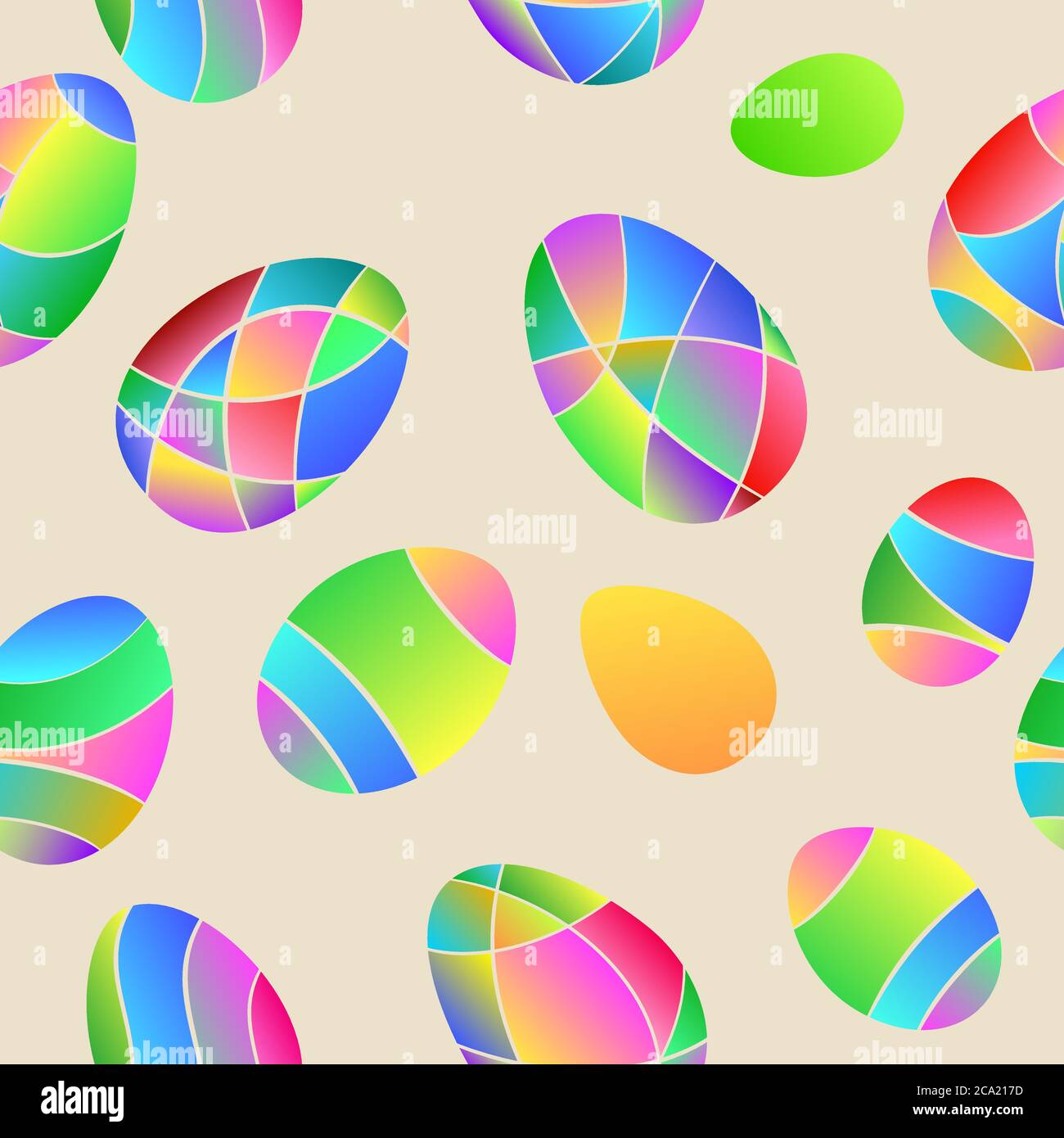 Nahtloses mehrfarbiges Muster aus farbigen Ostereiern auf beigem Hintergrund Stock Vektor