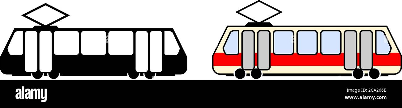 Symbol für Straßenbahn/Straßenbahn. Schwarz und Weiß / Farbversion Stock Vektor