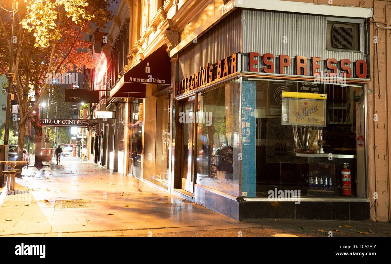 Melbourne Australia Covid-19 Lockdown. Melbournes leere Straßen während der Coronavirus-Pandemie 2020 . Stockfoto