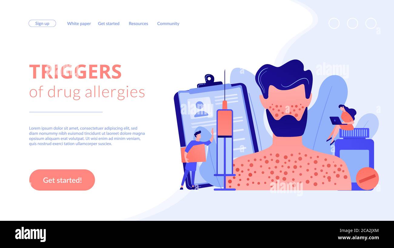 Zielseite für das Konzept der Medikamentenallergie. Stock Vektor