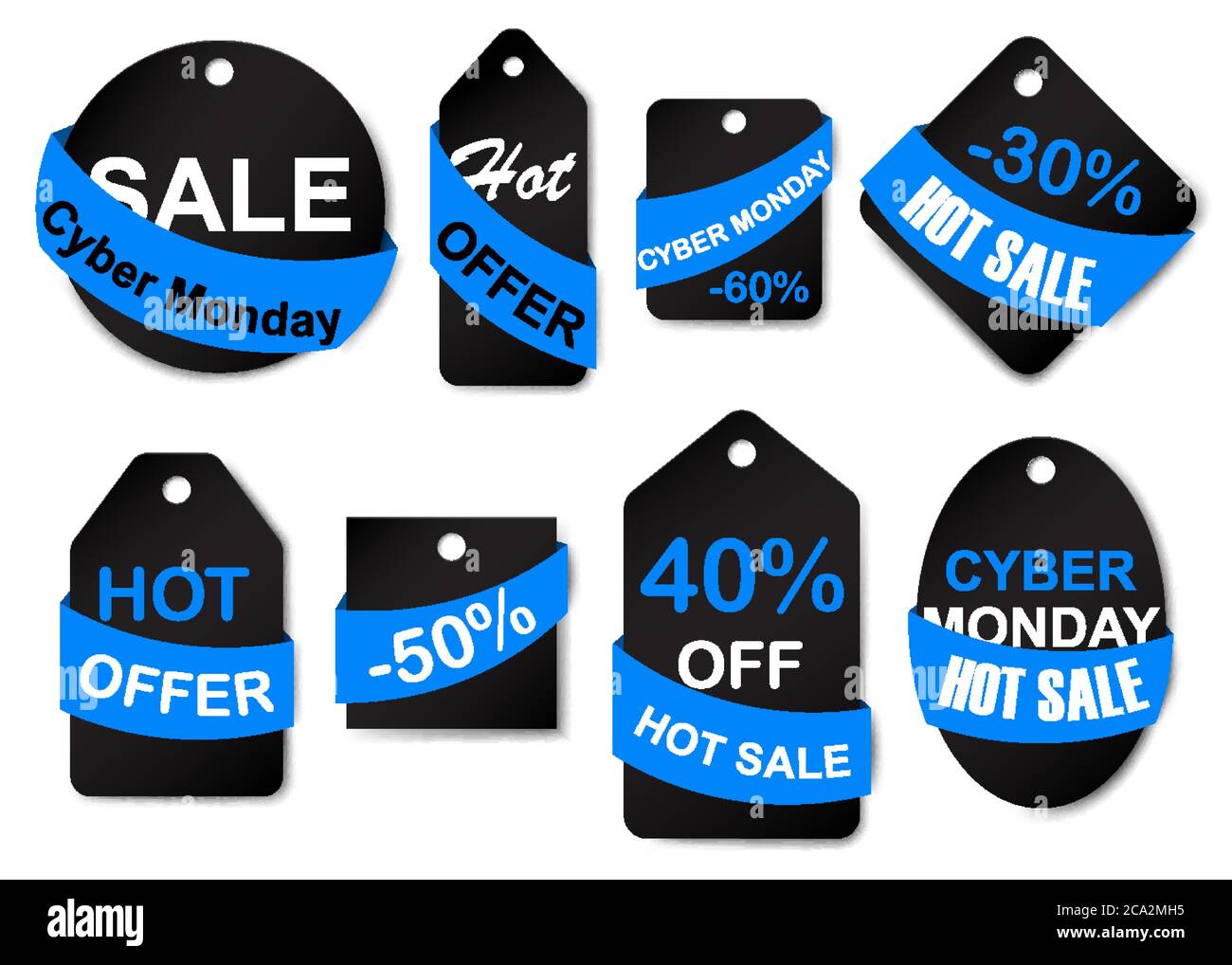 Set von Cyber montag Verkauf Etiketten und Tags in schwarz und blau Farben Stock Vektor