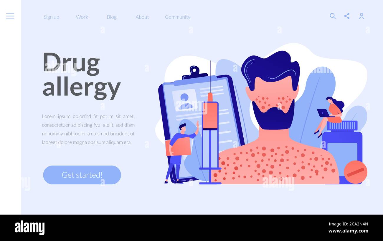 Zielseite für das Konzept der Medikamentenallergie. Stock Vektor