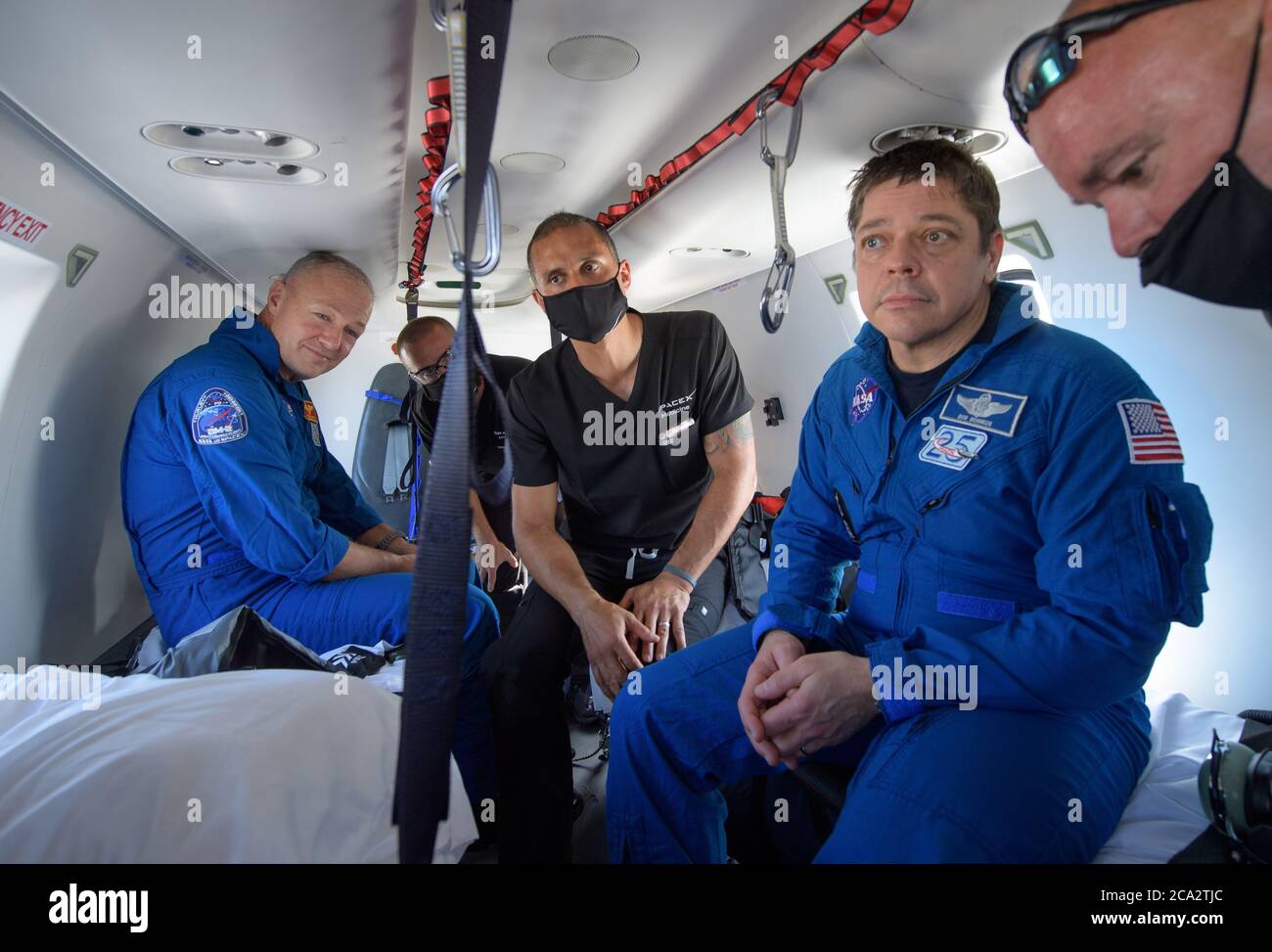 PENSACOLA, USA - 02. August 2020 - die Raumsonde SpaceX Crew Dragon Endeavour mit den NASA-Astronauten Robert Behnken und Douglas Hurley Onboar Stockfoto