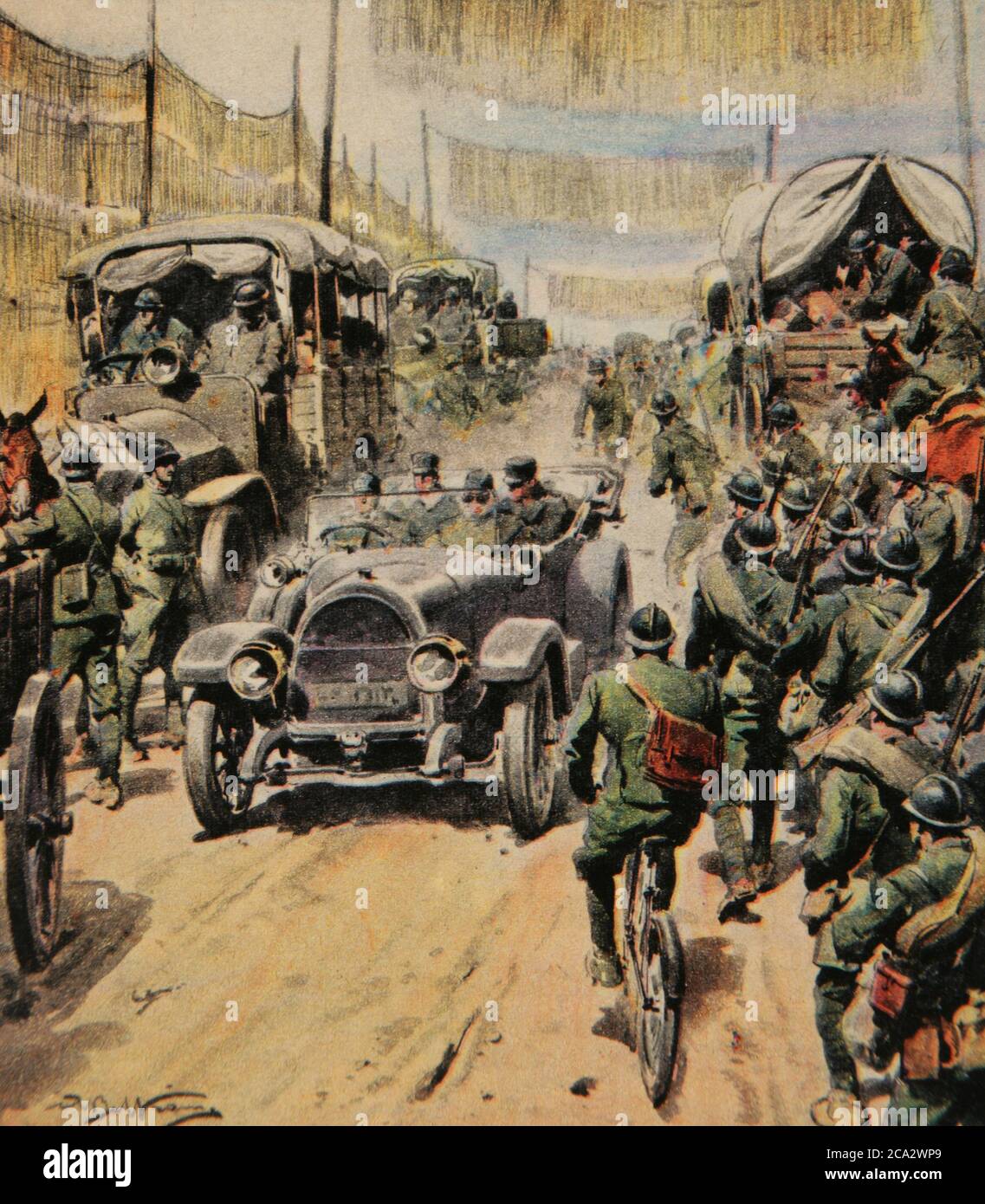 1. Weltkrieg (1914-1918). Beispielhafter Abzug der italienischen Truppen. Illustration von Achille Beltrame (1871-1945). La Domenica del Corriere, 1917. Stockfoto