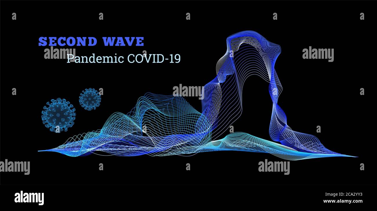 Zweite Welle covid-19. Vektorgrafik auf schwarzem Hintergrund. Stockfoto