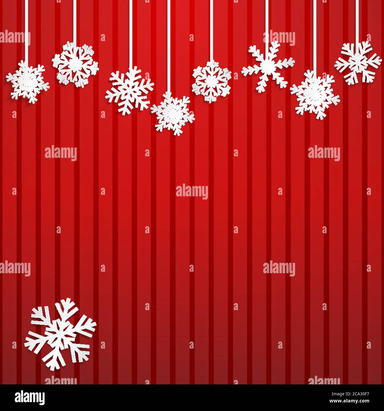 Weihnachtliche Illustration mit weißen Schneeflocken auf gestreiftem rotem Hintergrund Stock Vektor