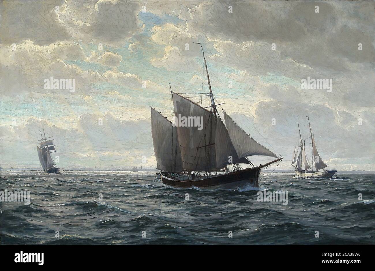 Olsen Christian Benjamin - Seascape mit Segelschiffen - Dänische Schule - 19. Und Anfang des 20. Jahrhunderts Stockfoto