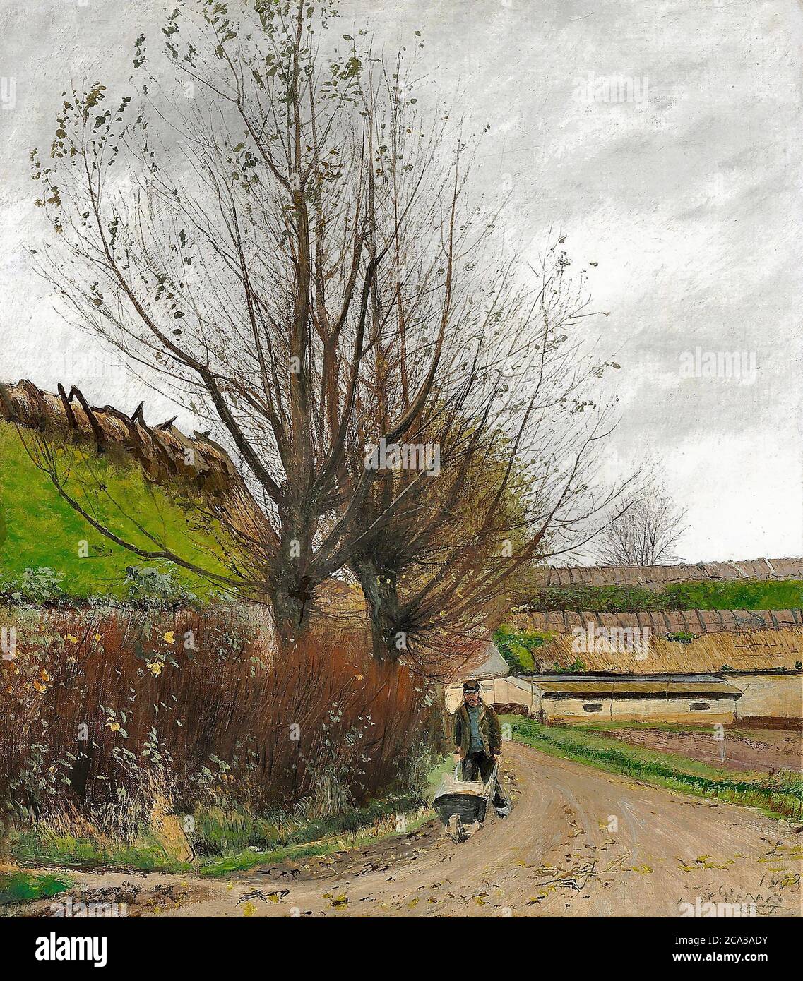 Ring Lauritz Andersen - Herbstwetter ein Mann mit einer Schubkarre auf einem Pfad - Dänische Schule - 19. Und Anfang des 20. Jahrhunderts Stockfoto