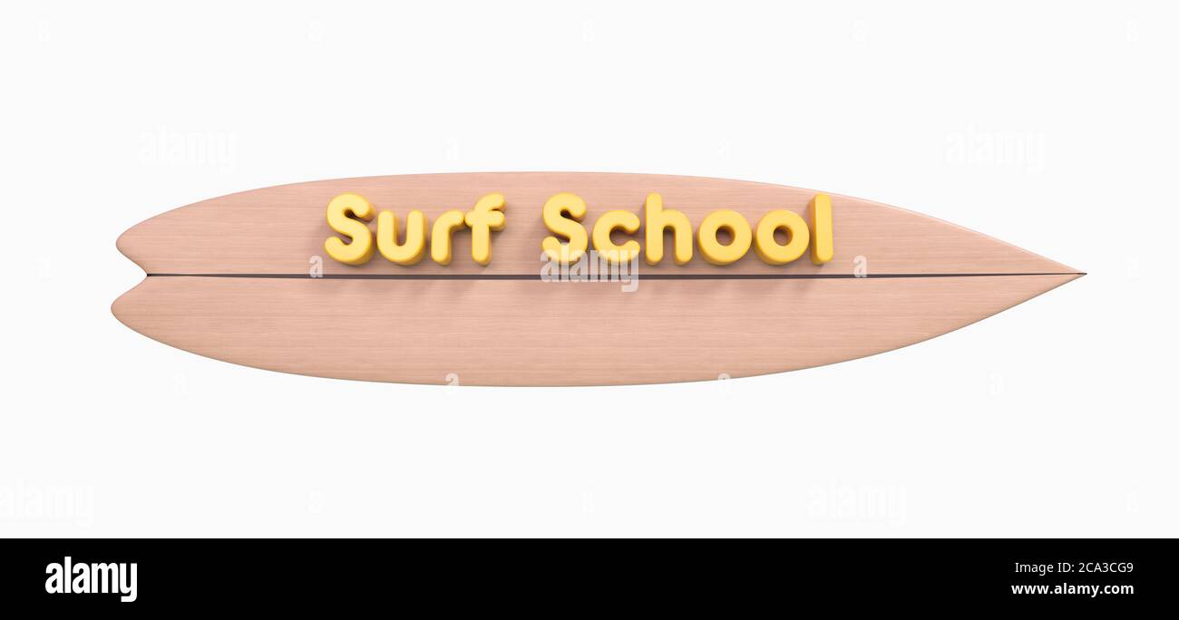 Surfschule Logo auf weißem Hintergrund 3D-Rendering Stockfoto