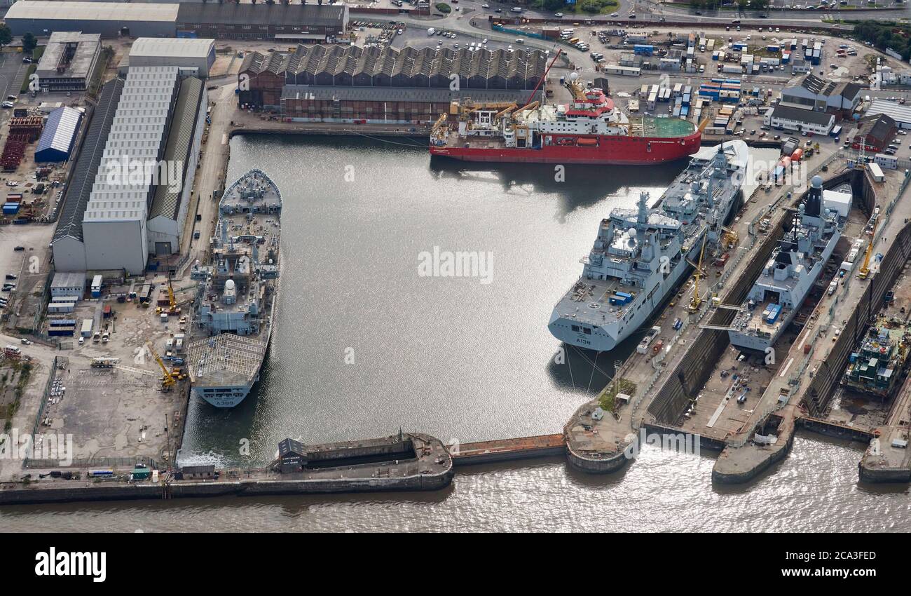 Das neue Antarktisvermessungsschiff RRS Sir David Attenborough auf der Werft Cammell Laird, Birkenhead, Merseyside, NW England, UK, AKA 'Boaty McBoatface' Stockfoto