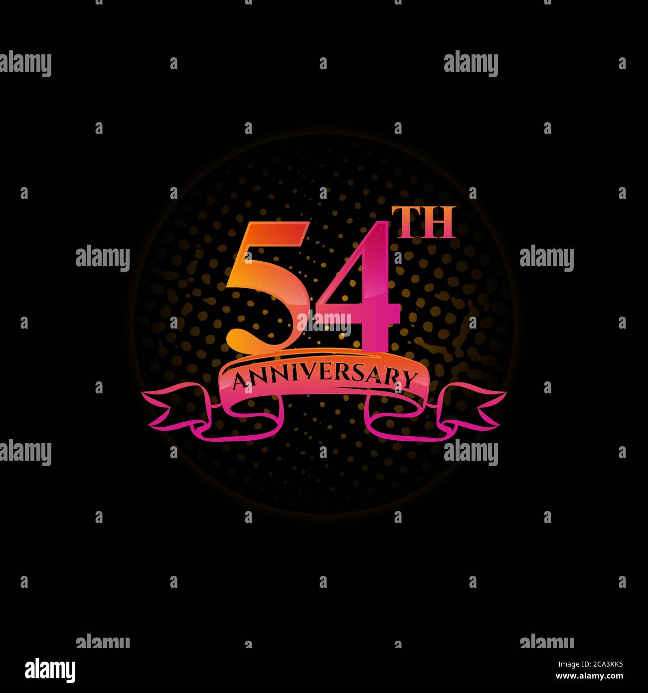 Das Logo zum 54. Jahrestag mit goldenen Ringen und Farbbändern auf schwarzem Hintergrund. Stock Vektor