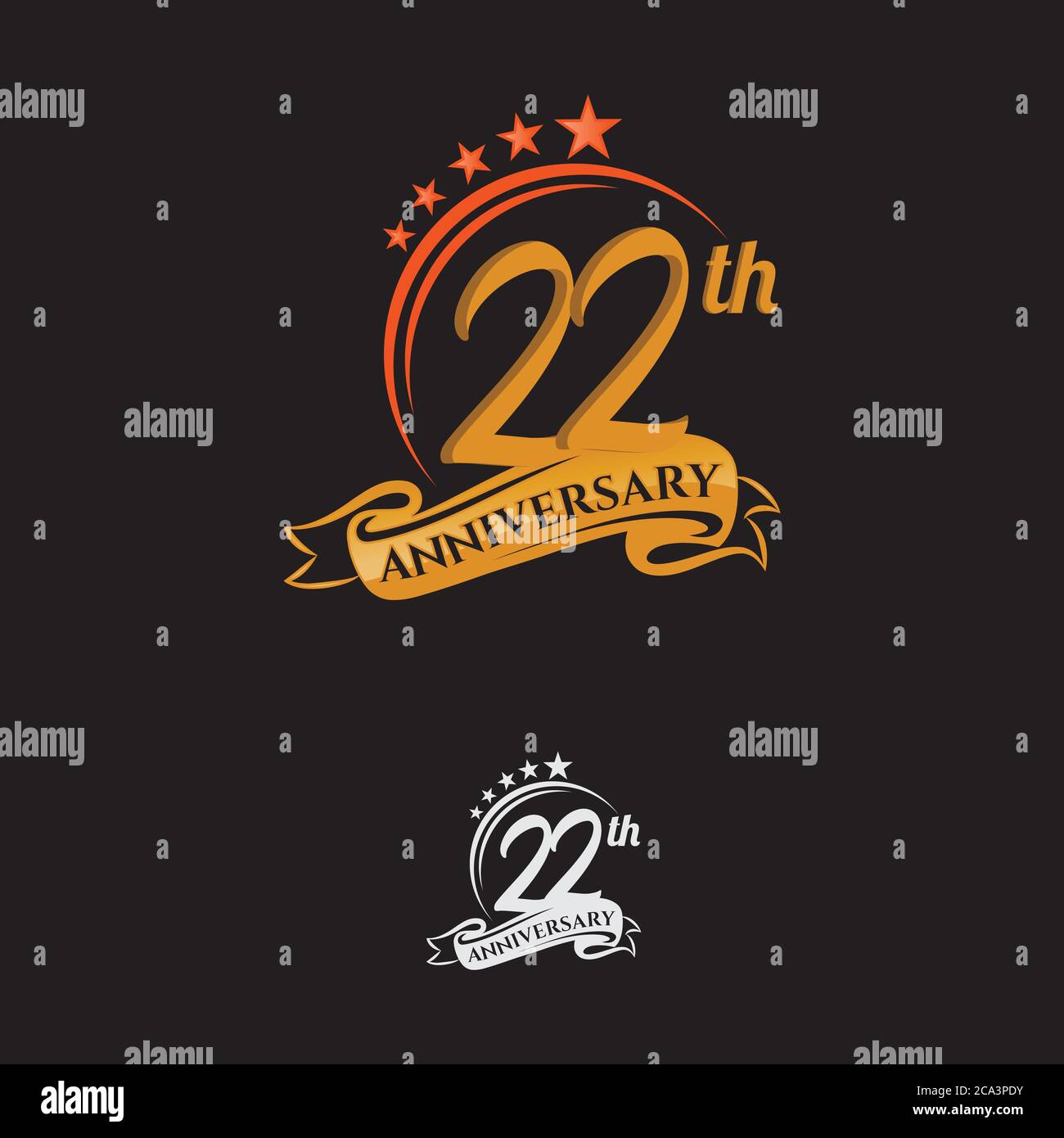 22 Jahre Jubiläumsfeier Design mit dünnen Zahlen Form goldene Farbe für besondere Feier Ereignis Stock Vektor