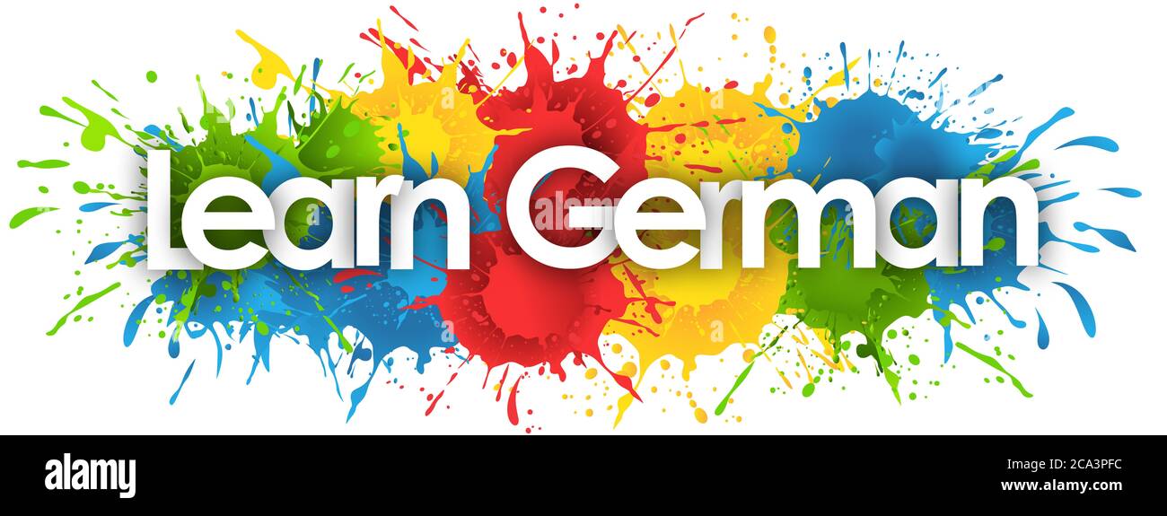 Lernen Sie Deutsch Wort in Splash Hintergrund Stockfoto