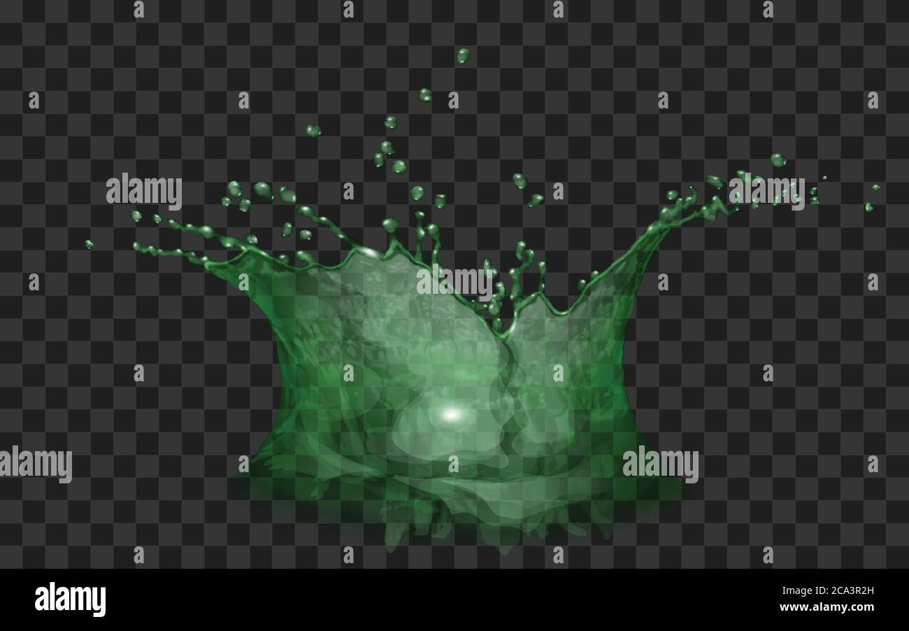 Durchscheinende Wasserkrone mit Tropfen. Splash in grünen Farben, isoliert auf transparentem Hintergrund. Für die Verwendung auf dunklen Hintergründen. Transparenz nur in vecto Stock Vektor