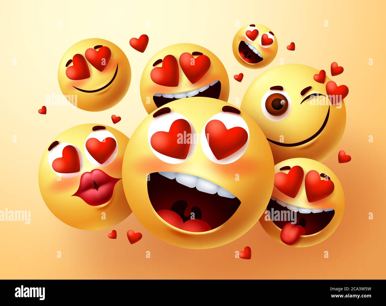 Emoji Smiley in Liebe Vektor Schöpfer gesetzt. Smiley Emojis mit Herzen