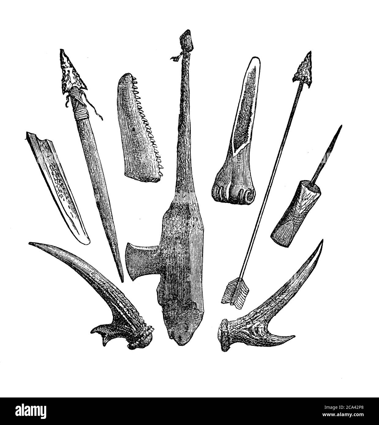 Tierra del fuego Archipel: Primitive Werkzeuge und Waffe aus Knochen Stockfoto