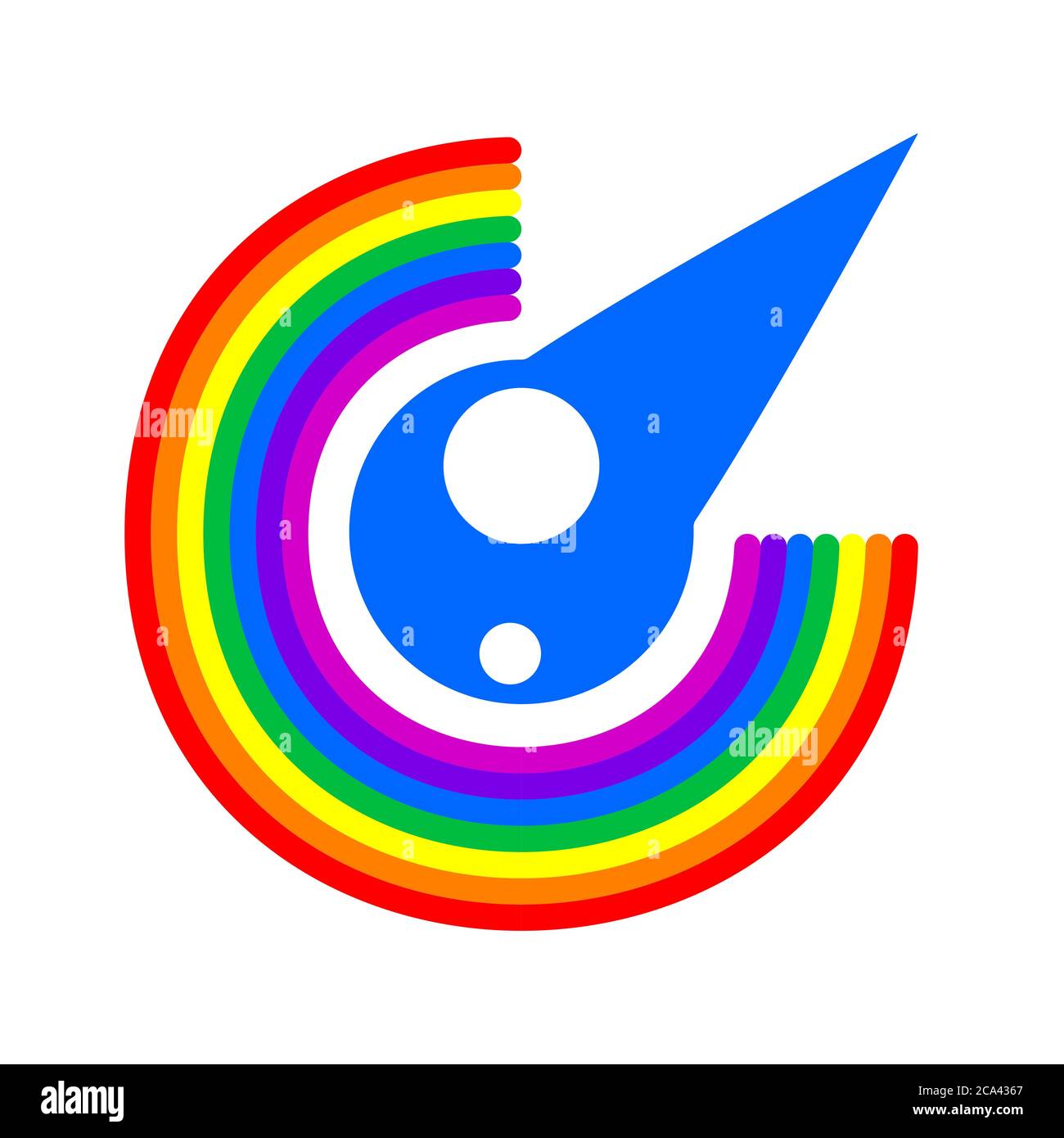 Das Logo ist ein Regenbogen und ein Regentropfen auf weißem, isoliertem Hintergrund. Vektorbild Stock Vektor