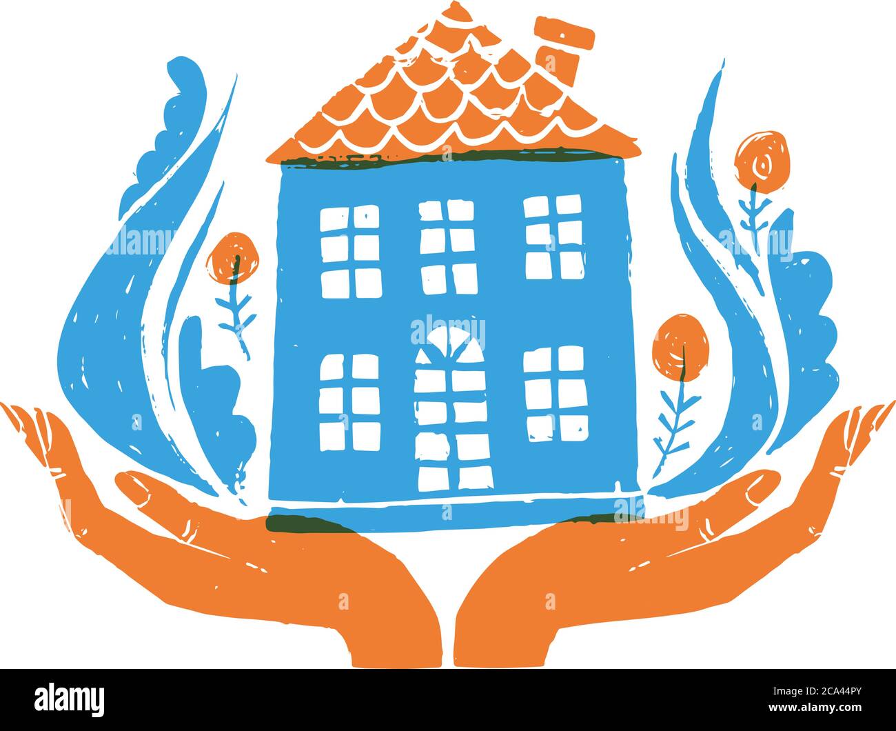 Home Logo Design oder Vektor-Karte in Schablonendruck Technik Stock Vektor